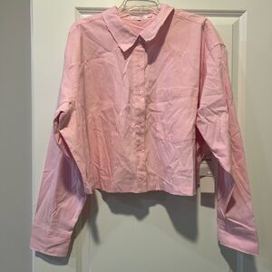 Good American Pink Cropped Button Up Long Sleeve Shirt Women’s Size 3XL